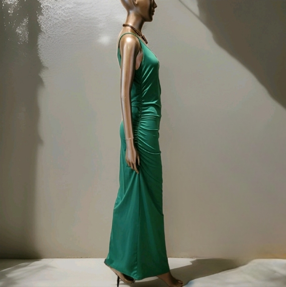 NWT Sexy Green One Shoulder Ruched Sides Split Thigh Maxi Dress Sz M - Picture 8 of 14